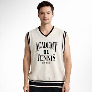 ZARA Knit Sweater Vest V-Neck Sleeveless White Size L